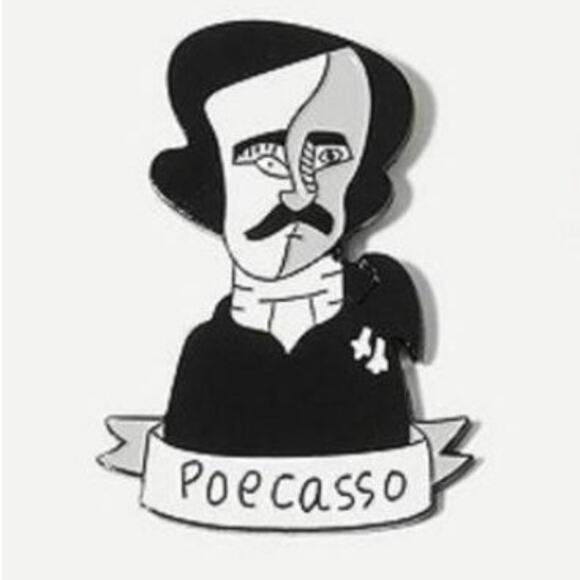 Poecasso Poe Picasso Pun Pin Brooch - Picture 1 of 2